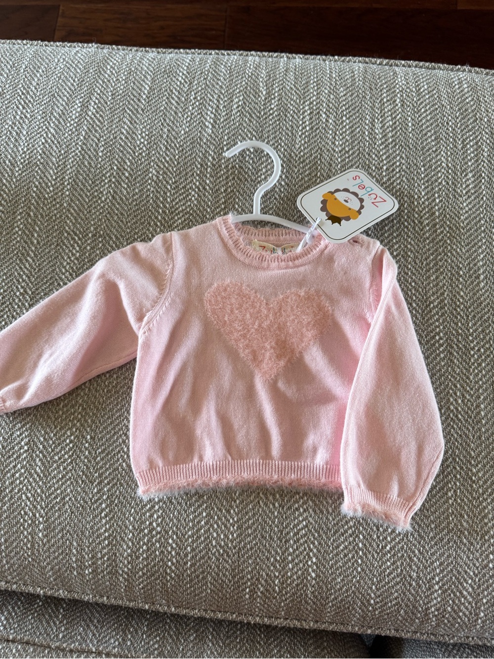 Zubels Pink Heart Fuzzy Knit Sweater